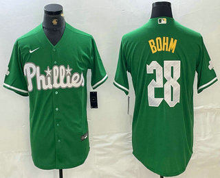 Men's Philadelphia Phillies #28 Alec Bohm Kelly Green Cool Base Jersey