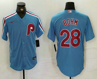 Men's Philadelphia Phillies #28 Alec Bohm Light Blue Cooperstown Cool Base Jersey