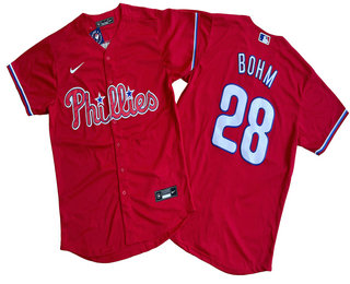 Men's Philadelphia Phillies #28 Alec Bohm Red Stitched Cool Base Nike Jersey