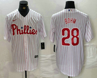 Men's Philadelphia Phillies #28 Alec Bohm White Pinstripe Stitched Cool Base Nike Jersey