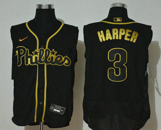 Men's Philadelphia Phillies #3 Bryce Harper Black Golden 2020 Cool and Refreshing Sleeveless Fan Stitched Flex Nike Jersey