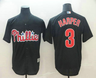 Men's Philadelphia Phillies #3 Bryce Harper Black Stitched MLB Cool Base Jersey