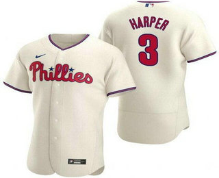 Men's Philadelphia Phillies #3 Bryce Harper Cream Authentic Jersey