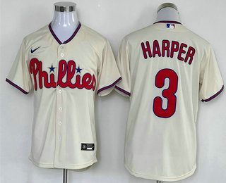 Men's Philadelphia Phillies #3 Bryce Harper Cream Cool Base Jersey