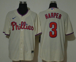 Men's Philadelphia Phillies #3 Bryce Harper Cream Stitched MLB Cool Base Nike Jersey