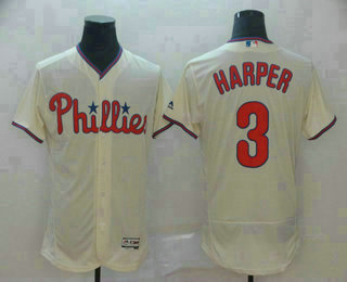 Men's Philadelphia Phillies #3 Bryce Harper Cream Stitched MLB Flex Base Jersey