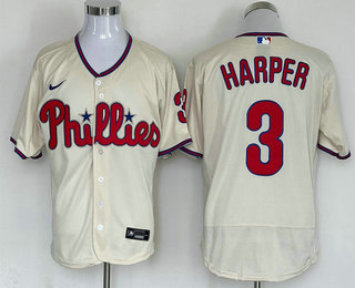 Men's Philadelphia Phillies #3 Bryce Harper Cream Stitched MLB Flex Base Nike Jersey