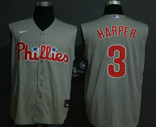 Men's Philadelphia Phillies #3 Bryce Harper Gray 2020 Cool and Refreshing Sleeveless Fan Stitched MLB Nike Jersey