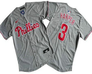 Men's Philadelphia Phillies #3 Bryce Harper Gray Limited Cool Base Jersey