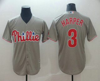 Men's Philadelphia Phillies #3 Bryce Harper Gray Stitched MLB Cool Base Jersey