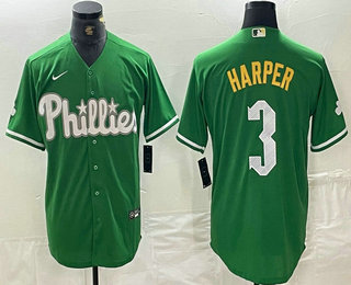 Men's Philadelphia Phillies #3 Bryce Harper Green 2024 City Connect Stitched Jersey