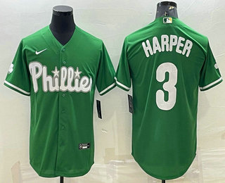 Men's Philadelphia Phillies #3 Bryce Harper Green Cool Base Stitched Baseball Jersey