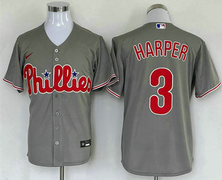 Men's Philadelphia Phillies #3 Bryce Harper Grey Stitched MLB Cool Base Nike Jersey