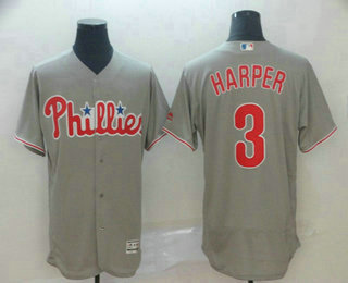 Men's Philadelphia Phillies #3 Bryce Harper Grey Stitched MLB Flex Base Jersey