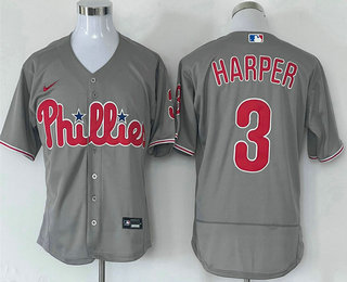 Men's Philadelphia Phillies #3 Bryce Harper Grey Stitched MLB Flex Base Nike Jersey