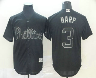 Men's Philadelphia Phillies #3 Bryce Harper Harp Black 2019 Players' Weekend Stitched Nickname Jersey