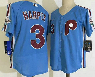 Men's Philadelphia Phillies #3 Bryce Harper Light Blue Authentic Jersey