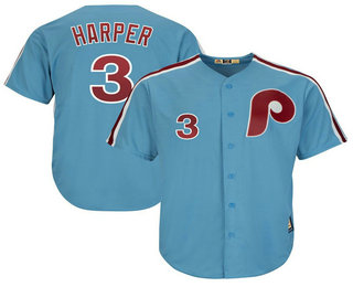 Men's Philadelphia Phillies #3 Bryce Harper Light Blue Cool Base Cooperstown Collection Jersey