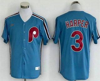 Men's Philadelphia Phillies #3 Bryce Harper Light Blue Cooperstown Collection Stitched MLB Nike Jersey