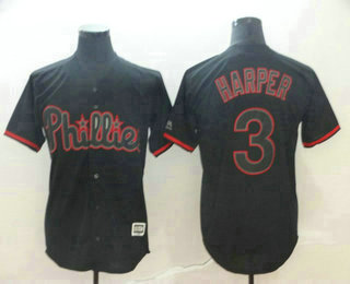 Men's Philadelphia Phillies #3 Bryce Harper Lights Out Black Fashion Stitched MLB Cool Base Jersey