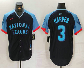 Men's Philadelphia Phillies #3 Bryce Harper Navy 2024 All Star Limited Stitched Jersey