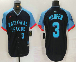 Men's Philadelphia Phillies #3 Bryce Harper Number Navy 2024 All Star Limited Stitched Jersey