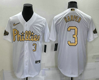 Men's Philadelphia Phillies #3 Bryce Harper Number White 2022 All Star Stitched Cool Base Nike Jersey