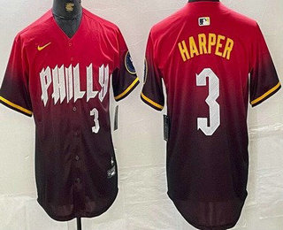 Men's Philadelphia Phillies #3 Bryce Harper Red 2024 City Player Number Cool Base Jersey