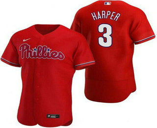 Men's Philadelphia Phillies #3 Bryce Harper Red Authentic Jersey