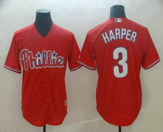 Men's Philadelphia Phillies #3 Bryce Harper Red Stitched MLB Cool Base Jersey