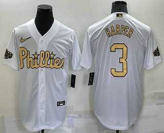 Men's Philadelphia Phillies #3 Bryce Harper White 2022 All Star Stitched Cool Base Nike Jersey