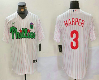 Men's Philadelphia Phillies #3 Bryce Harper White Green Cool Base Stitched Jersey