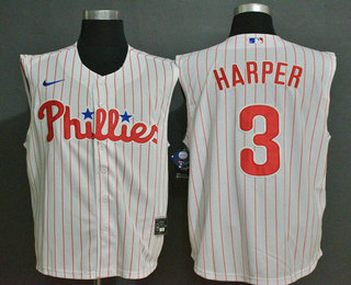 Men's Philadelphia Phillies #3 Bryce Harper White Pinstripe 2020 Cool and Refreshing Sleeveless Fan Stitched MLB Nike Jersey