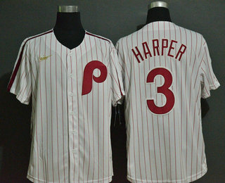 Men's Philadelphia Phillies #3 Bryce Harper White Pinstripe Cool Base Cooperstown Collection Nike Jersey