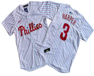 Men's Philadelphia Phillies #3 Bryce Harper White Pinstripe Stitched Cool Base Nike Jersey
