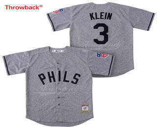 Men's Philadelphia Phillies #3 Chuck Klein 1942 Gray Wool Mitchell & Ness Throwback Jersey