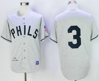 Men's Philadelphia Phillies #3 Chuck Klein 1942 Gray Wool Mitchell & Ness Throwback Jersey