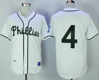 Men's Philadelphia Phillies #4 Jimmy Foxx White 1945 Throwback Jersey