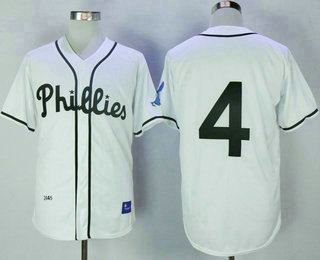 Men's Philadelphia Phillies #4 Lenny Dykstra White 1945 Throwback Jersey By Mitchell & Ness