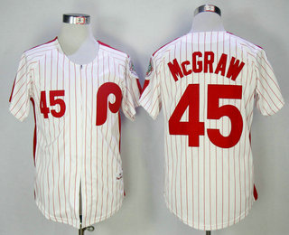 Men's Philadelphia Phillies #45 Tug McGraw White 1983 Throwback Stitched MLB Cooperstown Collection Jersey By Mitchell & Ness