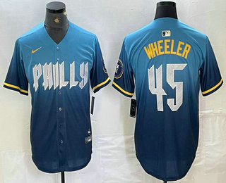 Men's Philadelphia Phillies #45 Zack Wheeler Blue 2024 City Cool Base Stitched Jersey