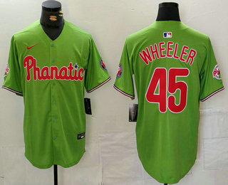 Men's Philadelphia Phillies #45 Zack Wheeler Green With Patch Stitched Cool Base Nike Jersey