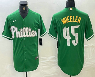 Men's Philadelphia Phillies #45 Zack Wheeler Kelly Green Cool Base Jersey