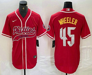 Men's Philadelphia Phillies #45 Zack Wheeler Red Cool Base Stitched Baseball Jersey