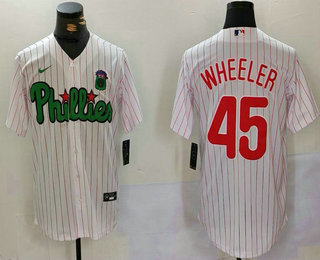 Men's Philadelphia Phillies #45 Zack Wheeler White Green Cool Base Stitched Jersey