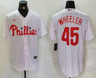 Men's Philadelphia Phillies #45 Zack Wheeler White Pinstripe Stitched Cool Base Jersey