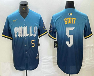 Men's Philadelphia Phillies #5 Bryson Stott Blue 2024 City Player Number Cool Base Stitched Jersey 02