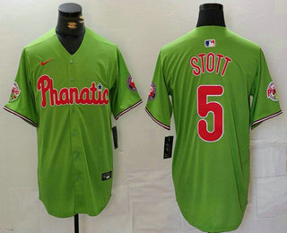 Men's Philadelphia Phillies #5 Bryson Stott Green With Patch Stitched Cool Base Nike Jersey