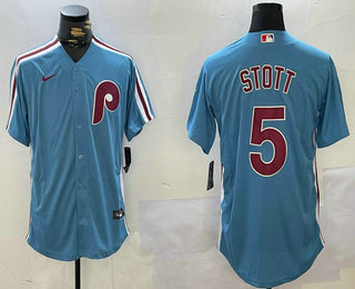 Men's Philadelphia Phillies #5 Bryson Stott Light Blue Cooperstown Cool Base Jersey