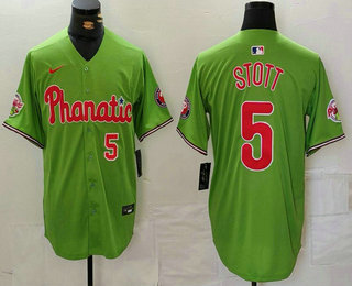 Men's Philadelphia Phillies #5 Bryson Stott Number Green With Patch Stitched Cool Base Nike Jersey